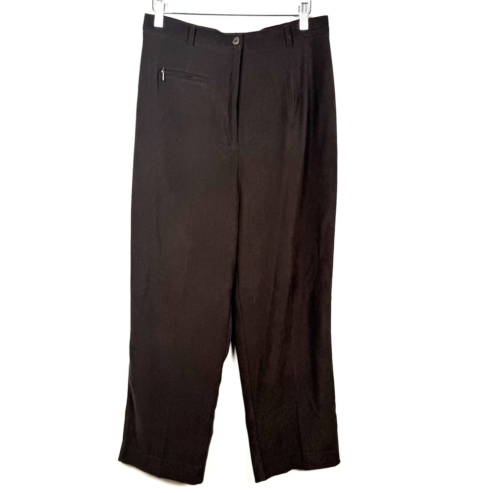 Coldwater Creek Pants High Waist Wide Leg Brown Pockets Classic Base‎ Capsule 10